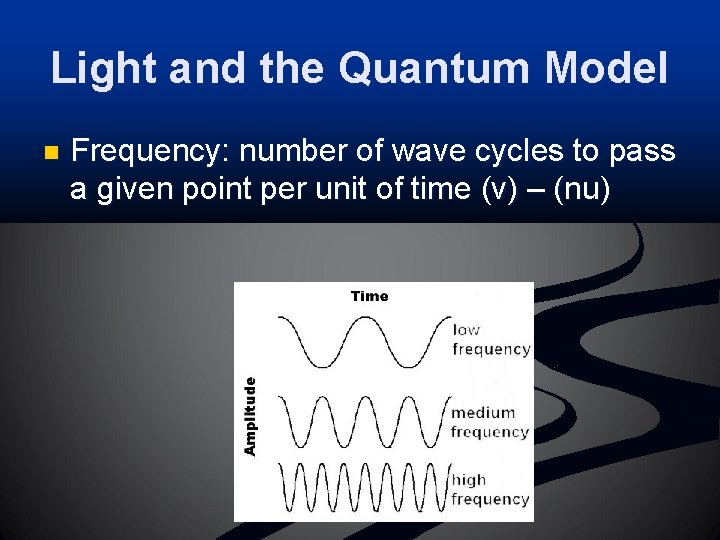 Light and the Quantum Model n Frequency: number of wave cycles to pass a