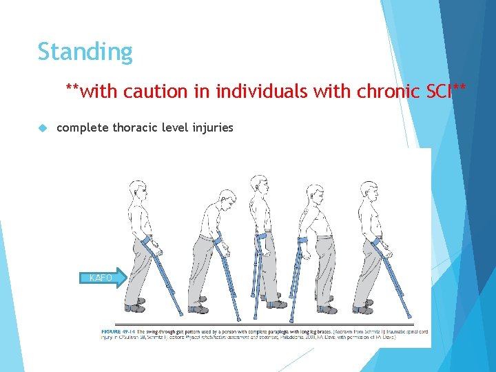 Standing **with caution in individuals with chronic SCI** complete thoracic level injuries KAFO 