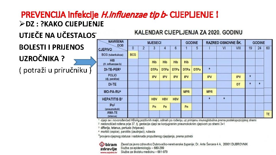 PREVENCIJA infekcije H. influenzae tip b- CIJEPLJENJE ! ØDZ : ? KAKO CIJEPLJENJE UTJEČE