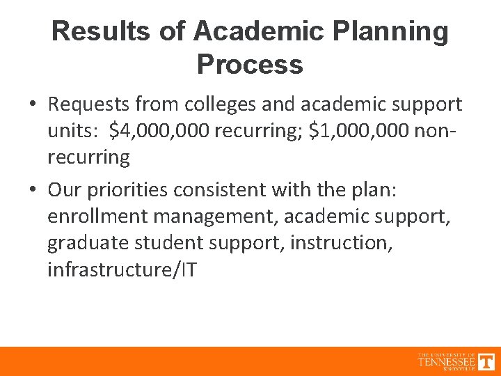 Results of Academic Planning Process • Requests from colleges and academic support units: $4,