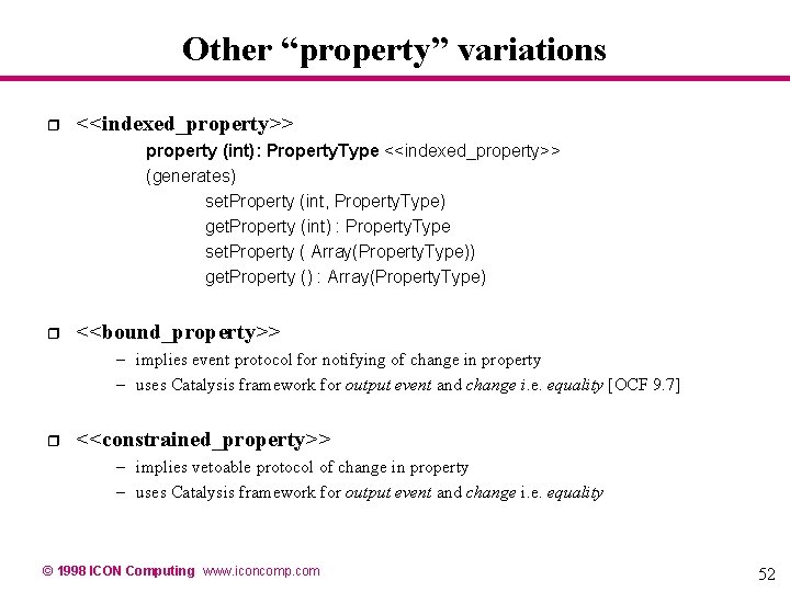 Other “property” variations r <<indexed_property>> property (int): Property. Type <<indexed_property>> (generates) set. Property (int, Other “property” variations r <<indexed_property>> property (int): Property. Type <<indexed_property>> (generates) set. Property (int,
