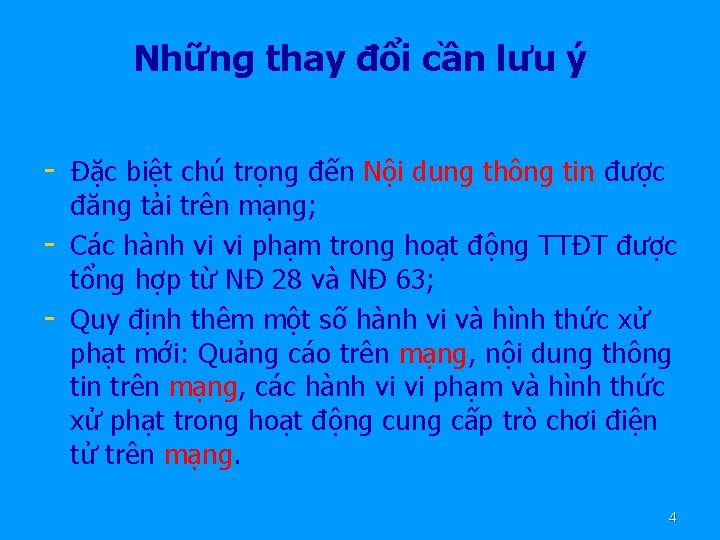 Những thay đổi cần lưu ý - Đặc biệt chú trọng đến Nội dung