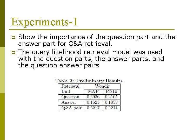 Experiments-1 p p Show the importance of the question part and the answer part