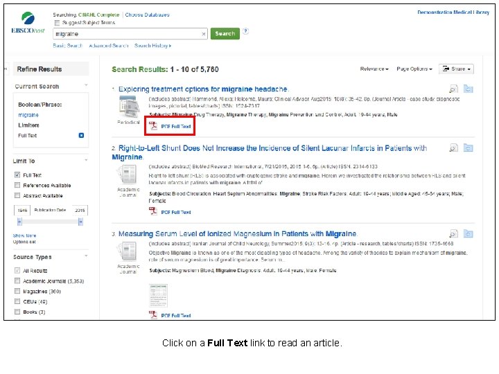 Click on a Full Text link to read an article. 