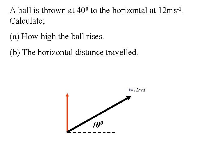 Object Fired at an Angle A ball is thrown at 400 to the horizontal