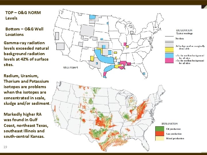 TOP – O&G NORM Levels Bottom – O&G Well Locations Gamma-ray radiation levels exceeded