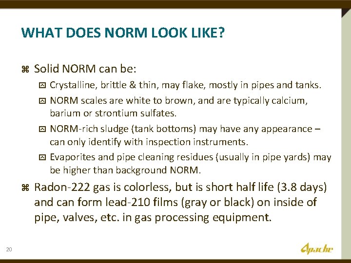 WHAT DOES NORM LOOK LIKE? z Solid NORM can be: Crystalline, brittle & thin,