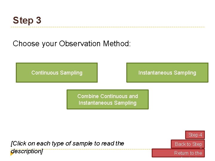 Step 3 Choose your Observation Method: Continuous Sampling Instantaneous Sampling Combine Continuous and Instantaneous