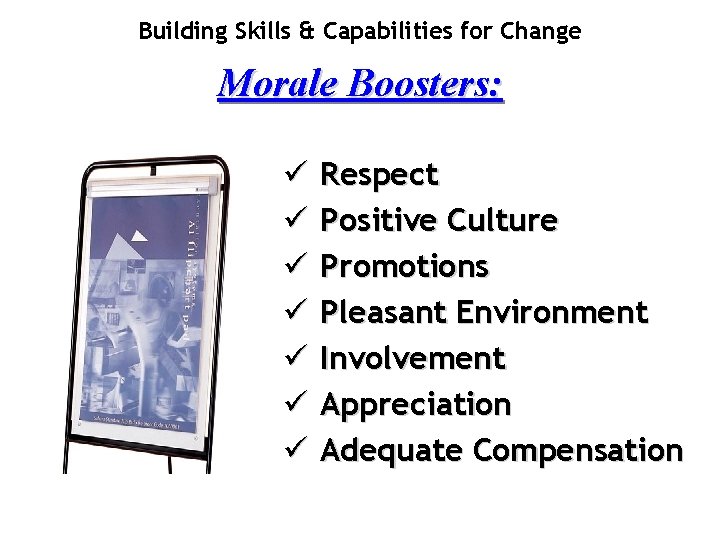 Building Skills & Capabilities for Change Morale Boosters: ü ü ü ü Respect Positive