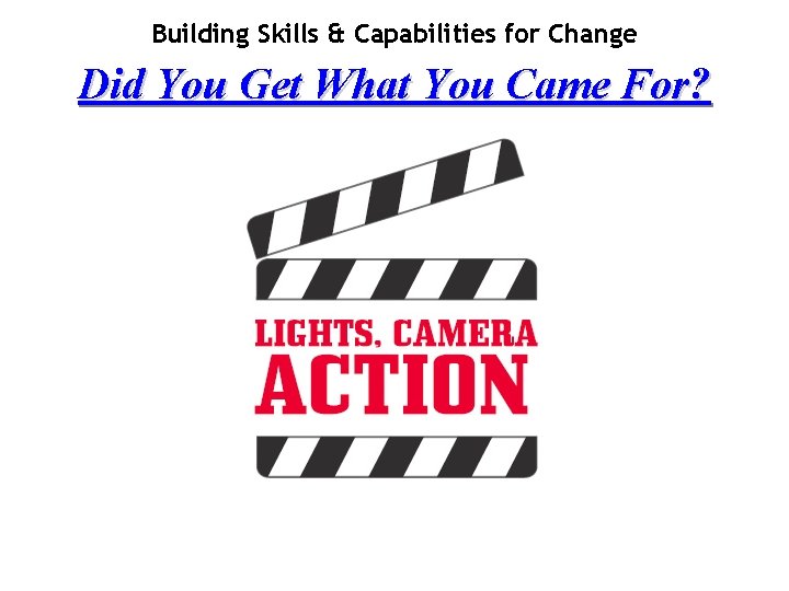 Building Skills & Capabilities for Change Did You Get What You Came For? 