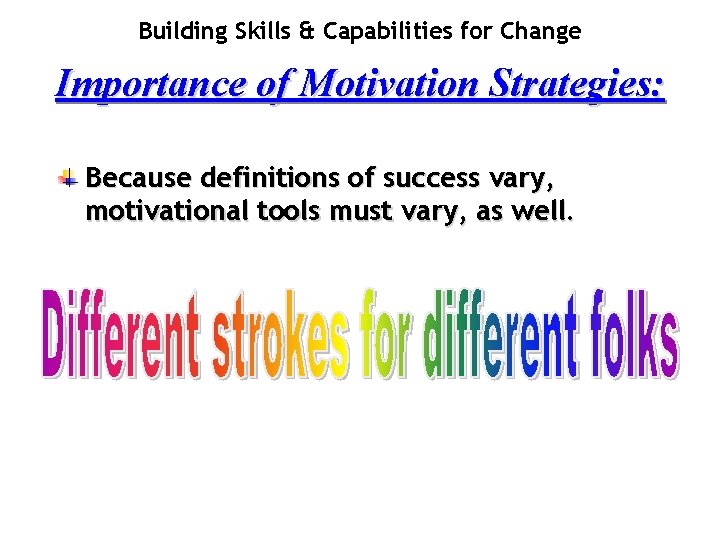 Building Skills & Capabilities for Change Importance of Motivation Strategies: Because definitions of success