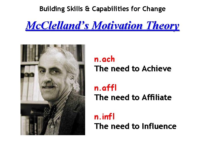 Building Skills & Capabilities for Change Mc. Clelland’s Motivation Theory n. ach The need