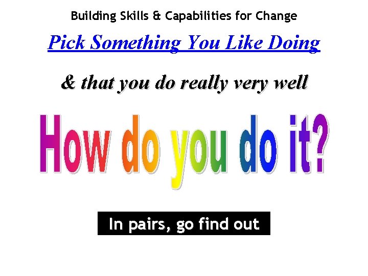 Building Skills & Capabilities for Change Pick Something You Like Doing & that you