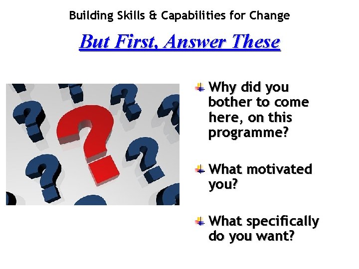 Building Skills & Capabilities for Change But First, Answer These Why did you bother