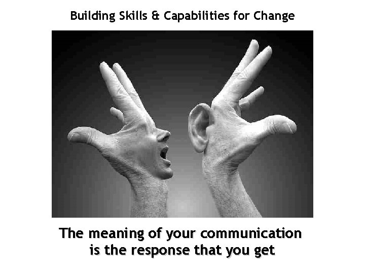 Building Skills & Capabilities for Change The meaning of your communication is the response