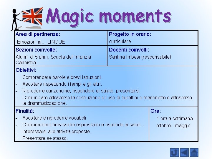 Magic moments Area di pertinenza: Emozioni in… LINGUE Progetto in orario: curriculare Sezioni coinvolte: