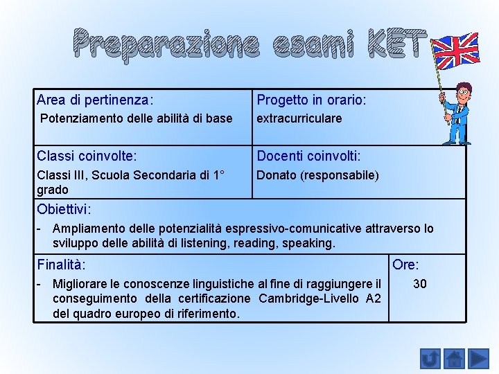 Preparazione esami KET Area di pertinenza: Progetto in orario: Potenziamento delle abilità di base