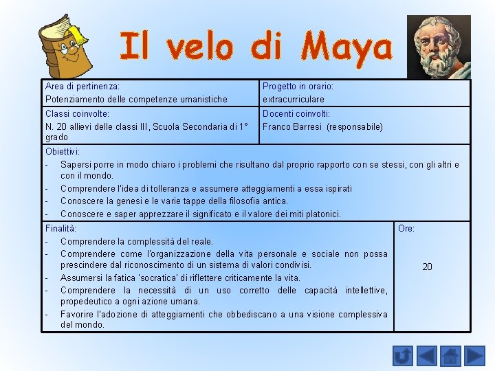 Il velo di Maya Area di pertinenza: Potenziamento delle competenze umanistiche Progetto in orario: