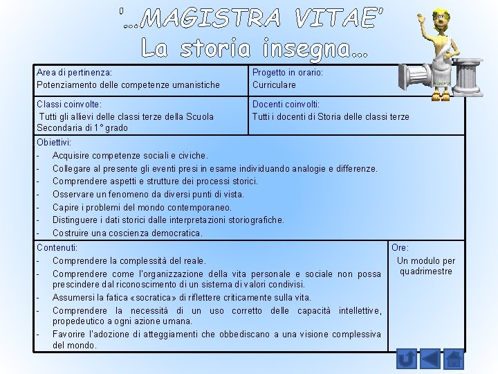 ‘…MAGISTRA VITAE’ La storia insegna… Area di pertinenza: Potenziamento delle competenze umanistiche Progetto in