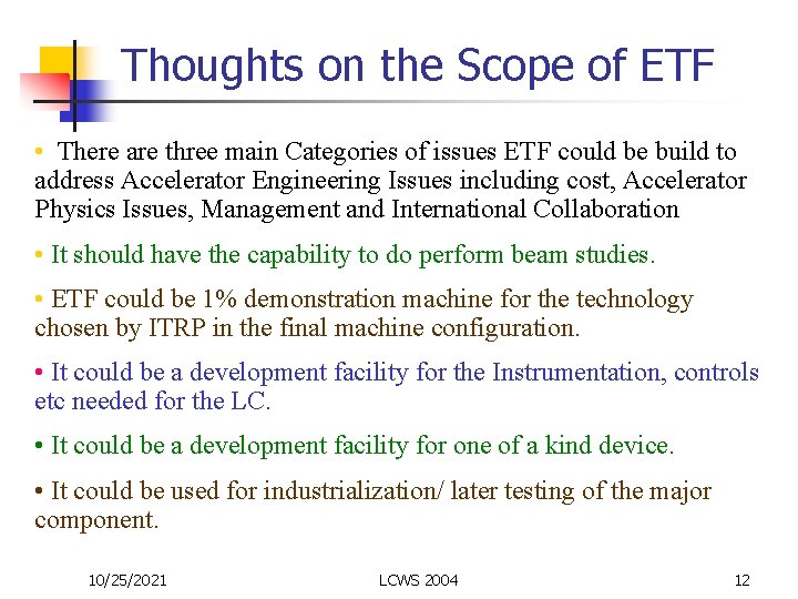 Thoughts on the Scope of ETF • There are three main Categories of issues