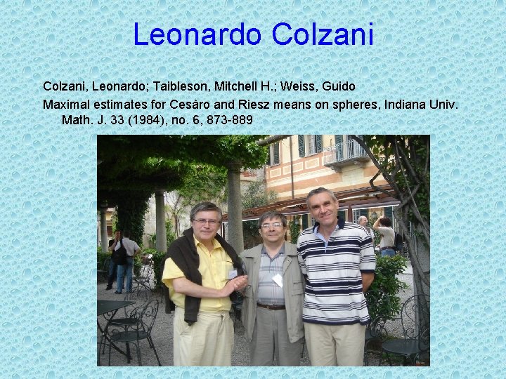 Leonardo Colzani, Leonardo; Taibleson, Mitchell H. ; Weiss, Guido Maximal estimates for Cesàro and