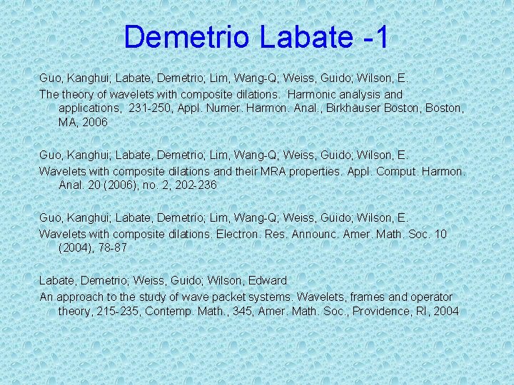 Demetrio Labate -1 Guo, Kanghui; Labate, Demetrio; Lim, Wang-Q; Weiss, Guido; Wilson, E. The