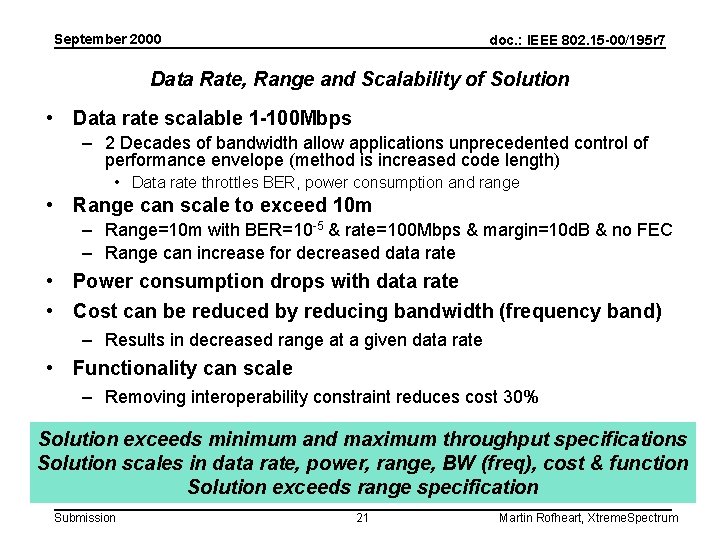 September 2000 doc. : IEEE 802. 15 -00/195 r 7 Data Rate, Range and