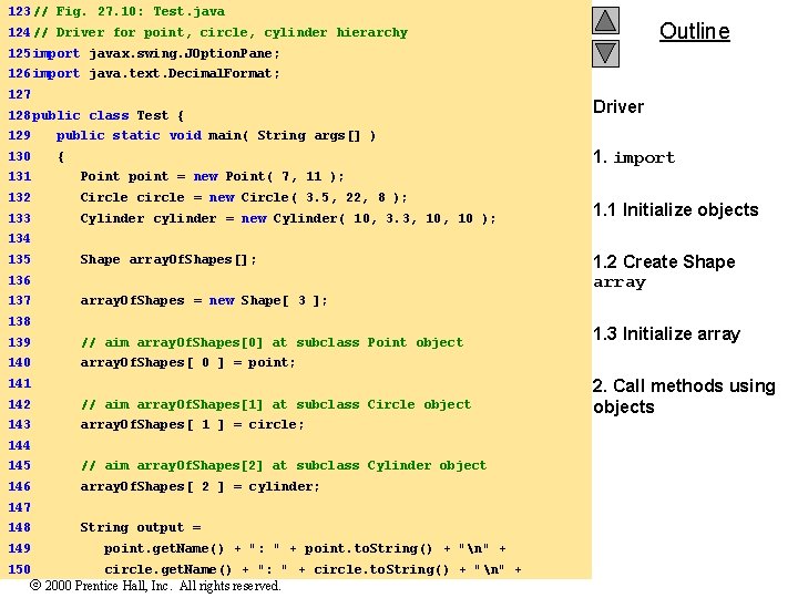 123 // Fig. 27. 10: Test. java Outline 124 // Driver for point, circle,