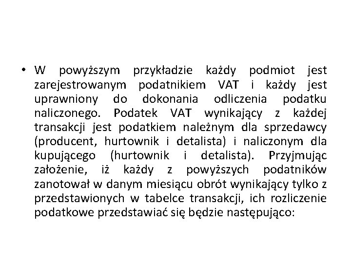  • W powyższym przykładzie każdy podmiot jest zarejestrowanym podatnikiem VAT i każdy jest