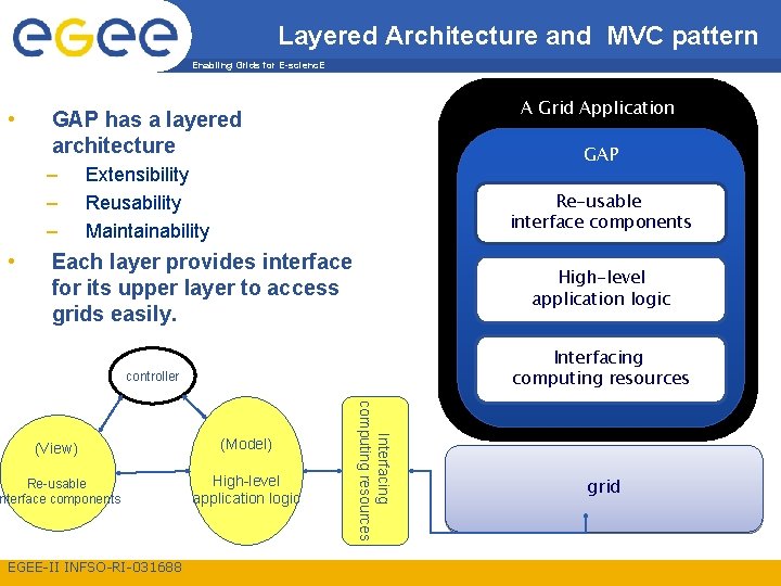 Layered Architecture and MVC pattern Enabling Grids for E-scienc. E • – – –