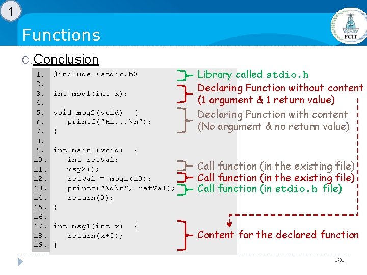 1 Functions C. Conclusion 1. 2. 3. 4. 5. 6. 7. 8. 9. 10. 1 Functions C. Conclusion 1. 2. 3. 4. 5. 6. 7. 8. 9. 10.