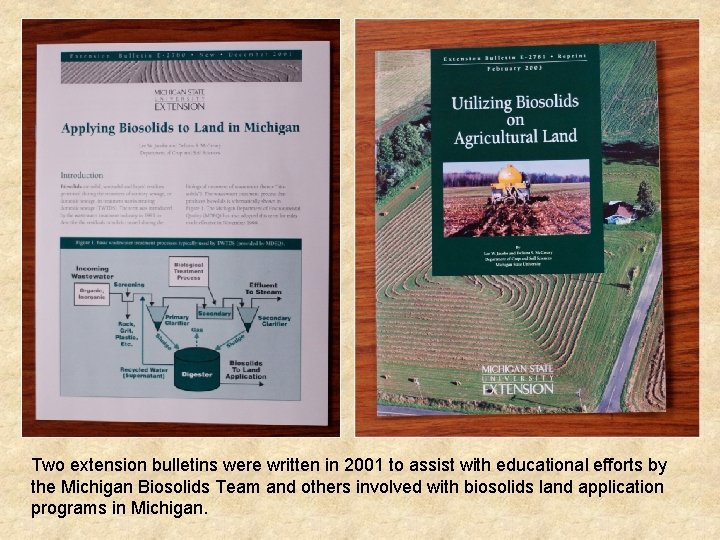 Two extension bulletins were written in 2001 to assist with educational efforts by the