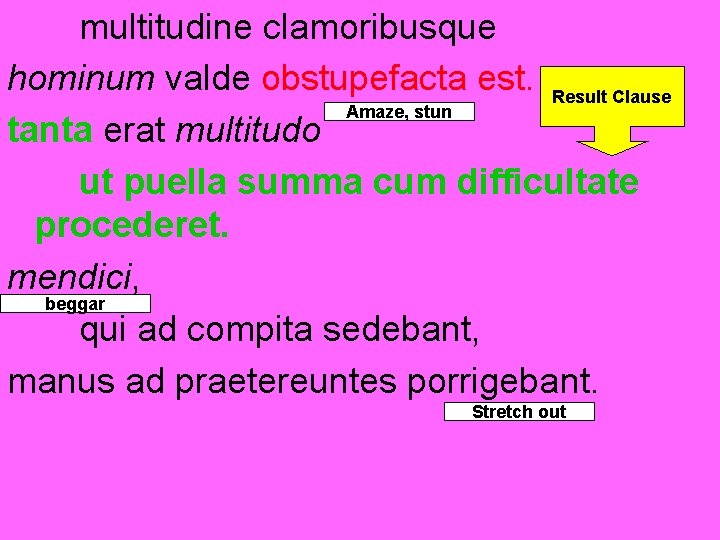 multitudine clamoribusque hominum valde obstupefacta est. Result Clause Amaze, stun tanta erat multitudo ut