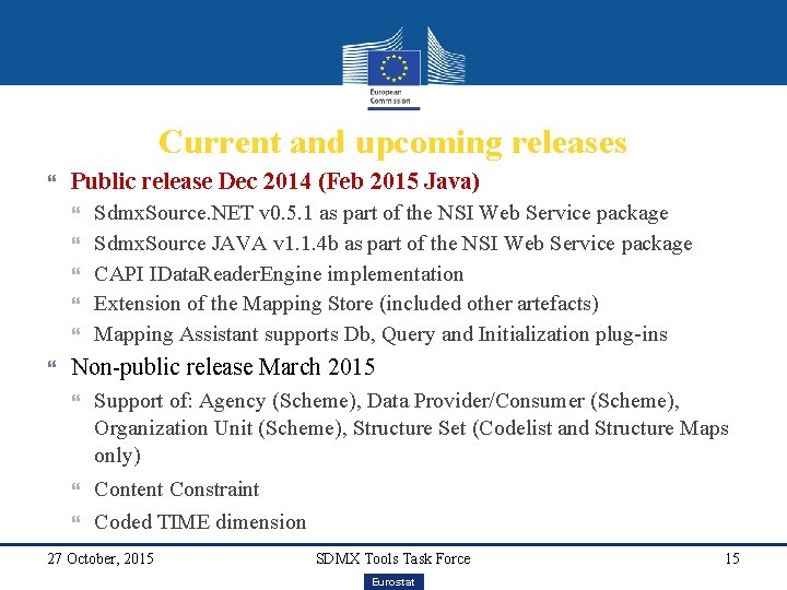 Current and upcoming releases Public release Dec 2014 (Feb 2015 Java) Sdmx. Source. NET