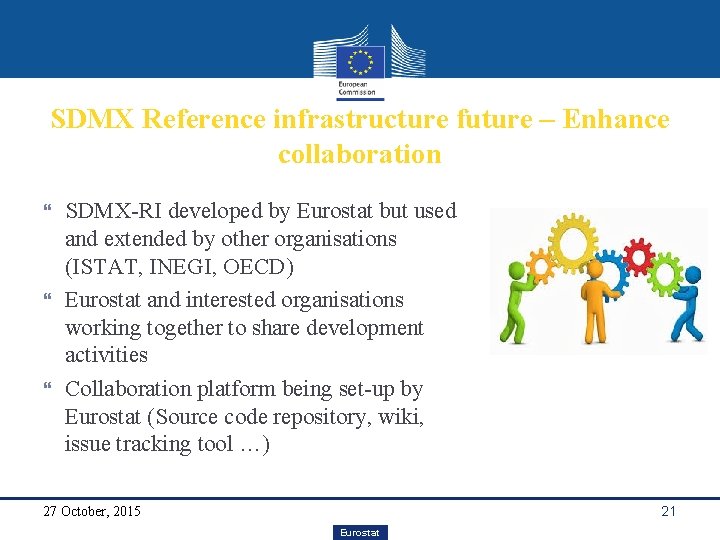 SDMX Reference infrastructure future – Enhance collaboration SDMX-RI developed by Eurostat but used and