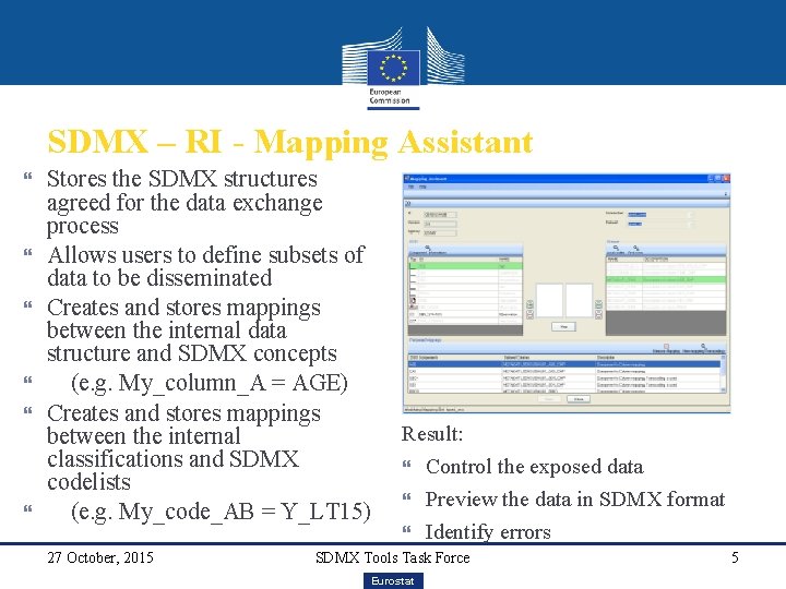 SDMX – RI - Mapping Assistant Stores the SDMX structures agreed for the data