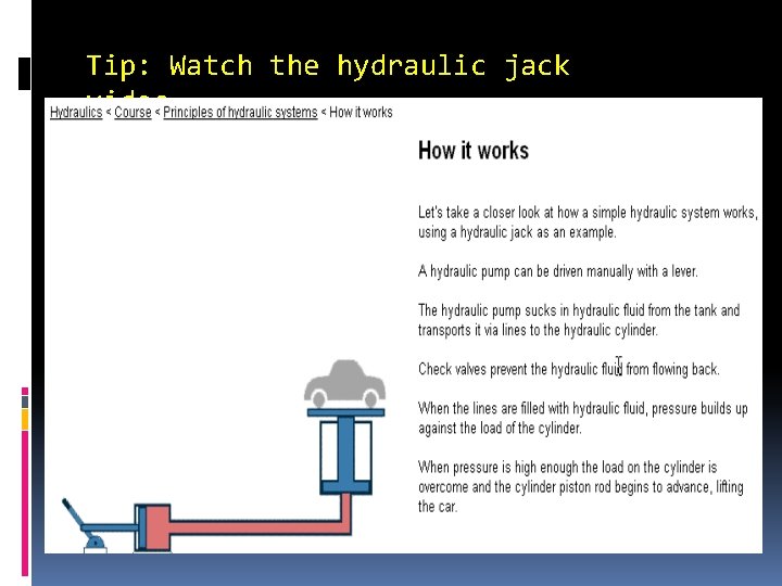 Tip: Watch the hydraulic jack video. 