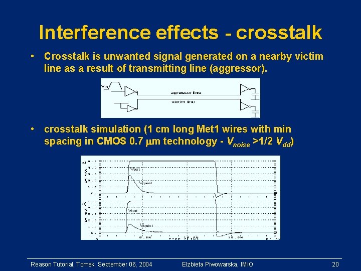 Interference effects - crosstalk • Crosstalk is unwanted signal generated on a nearby victim