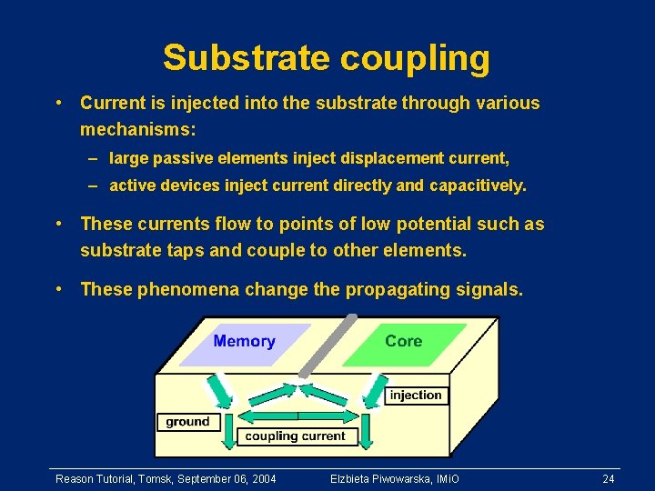 Substrate coupling • Current is injected into the substrate through various mechanisms: – large