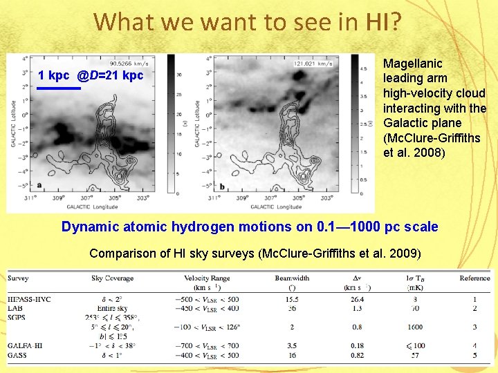 What we want to see in HI? 1 kpc @D=21 kpc Magellanic leading arm