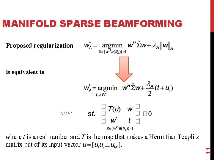 MANIFOLD SPARSE BEAMFORMING Proposed regularization is equivalent to where t is a real number