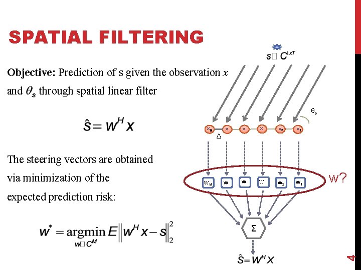 SPATIAL FILTERING Objective: Prediction of s given the observation x and through spatial linear