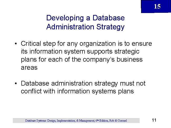 15 Developing a Database Administration Strategy • Critical step for any organization is to 15 Developing a Database Administration Strategy • Critical step for any organization is to