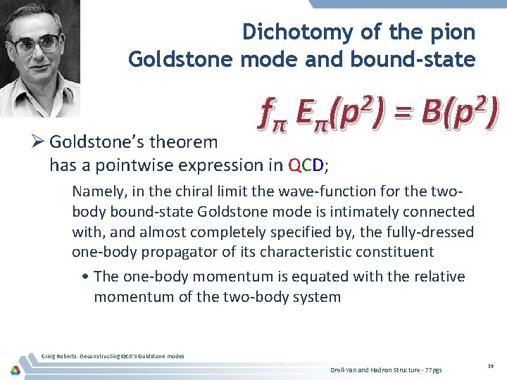 Dichotomy of the pion Goldstone mode and bound-state 2 2 fπ Eπ(p ) =