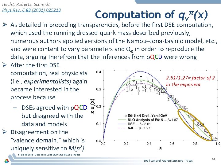 Hecht, Roberts, Schmidt Phys. Rev. C 63 (2001) 025213 Computation of qvπ(x) Ø As