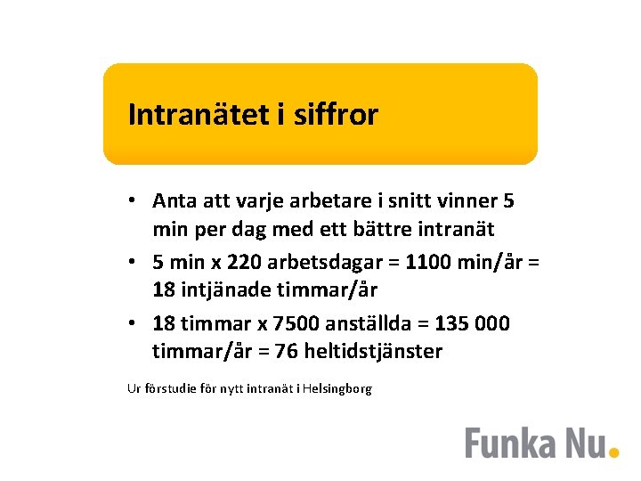 Intranätet i siffror • Anta att varje arbetare i snitt vinner 5 min per