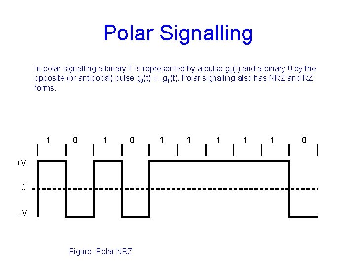 Polar Signalling In polar signalling a binary 1 is represented by a pulse g