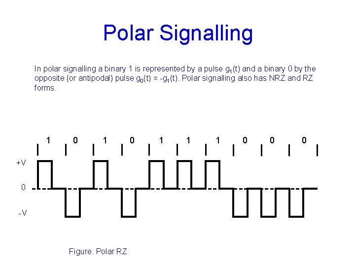 Polar Signalling In polar signalling a binary 1 is represented by a pulse g