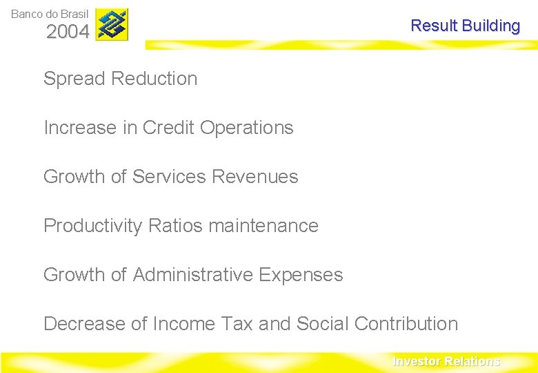 Banco do Brasil 2004 Result Building Spread Reduction Increase in Credit Operations Growth of