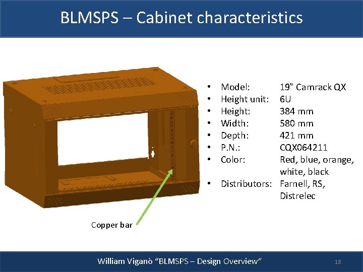 BLMSPS – Cabinet characteristics 19" Camrack QX 6 U 384 mm 580 mm 421